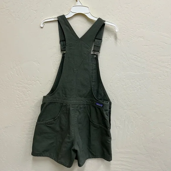 Patagonia Stand Up Short Overalls Women's Olive Green Denim Overalls Size Small - Picture 3 of 7